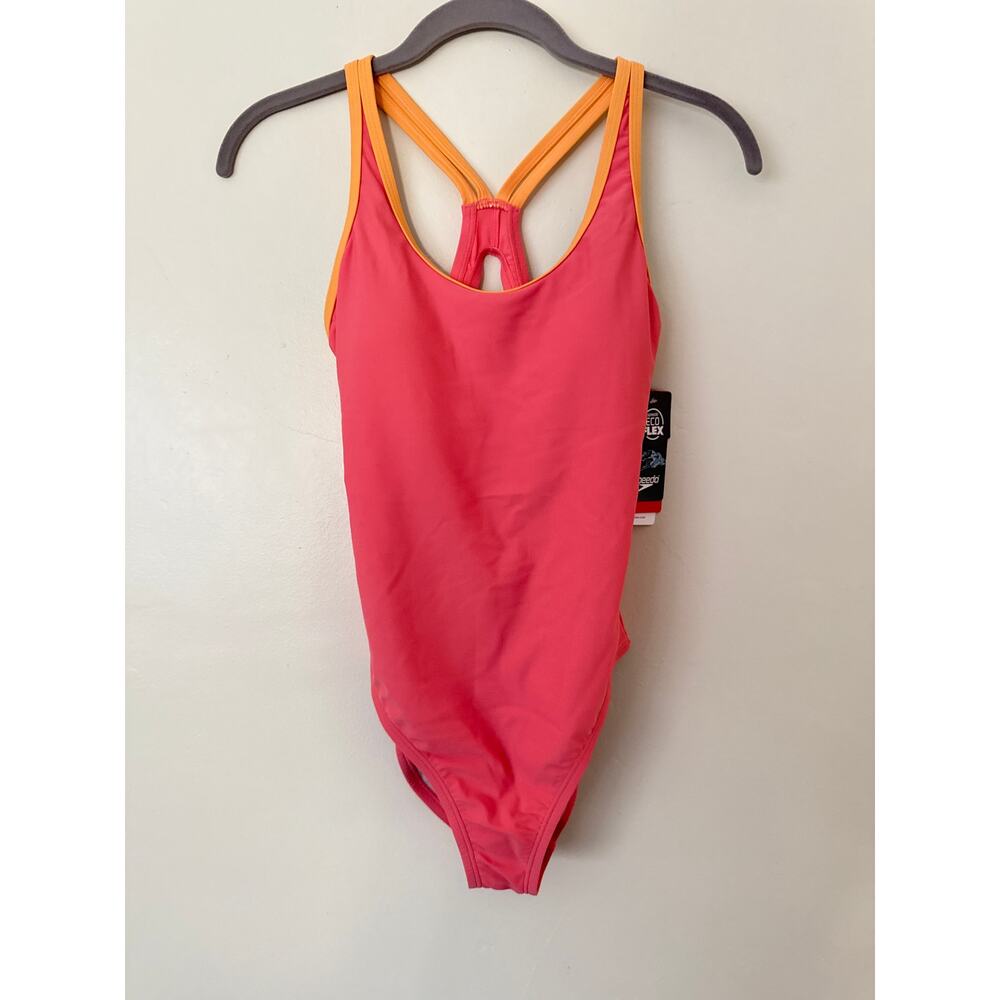 NWT Speedo Double Strap racerback one piece swimsuit coral pink 4
